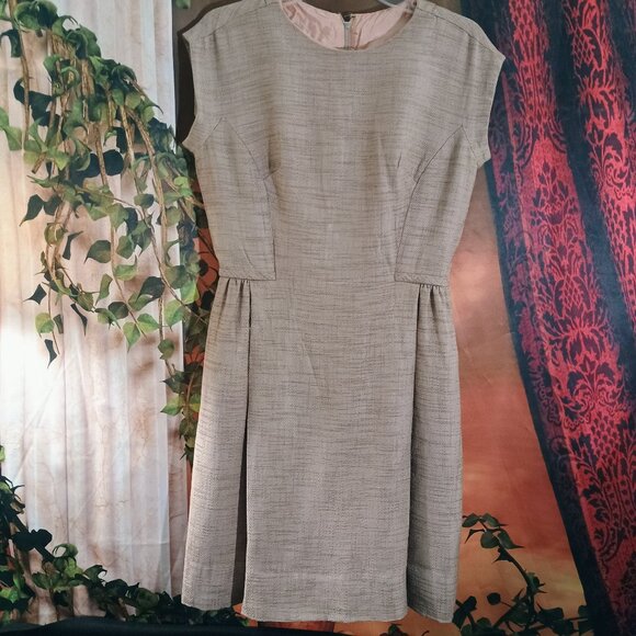 EUC: Vintage 1960s Two-Piece Dress & Jacket Set Sze 6-8 Beige Textured Weave 💛 - Picture 4 of 11